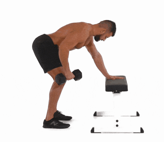 One-arm dumbbell row supported on a bench